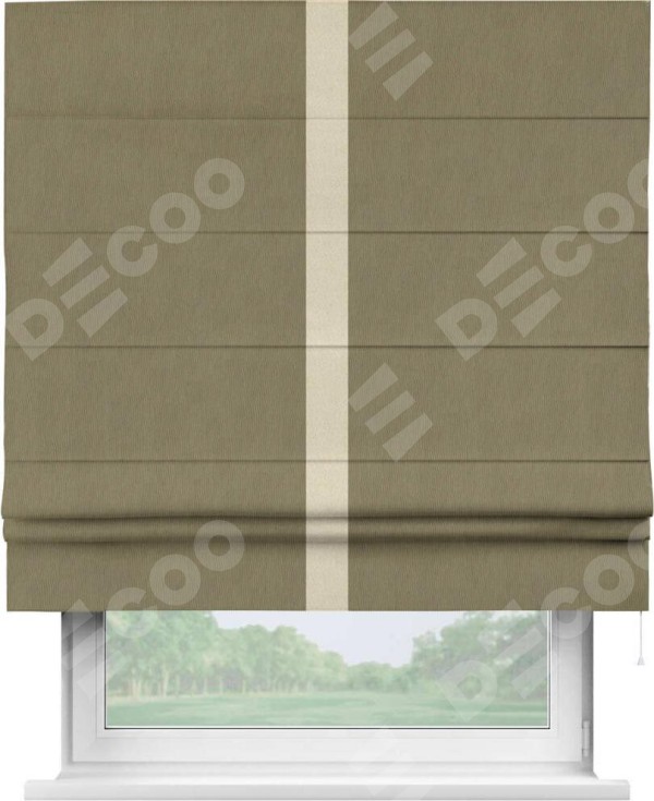 Римская штора «Кортин» с кантом Хайвэй, для проема, ткань блэкаут однотонный бежево-золотой