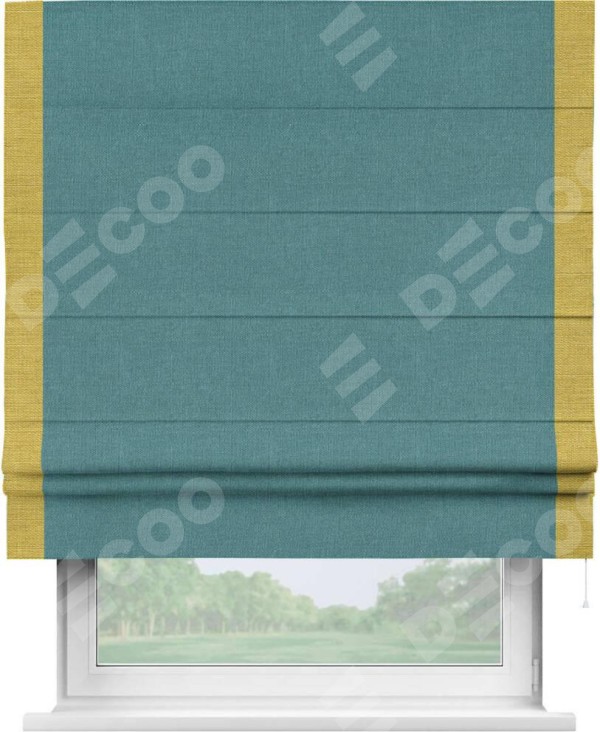 Римская штора «Кортин» с кантом Стрим Дуо, для проема, ткань лён бирюзовый